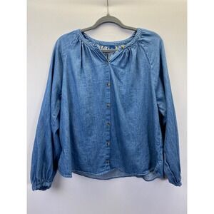 Old Navy Tall Small Chambray Button Front Blouse Casual Soft Denim Cottagecore